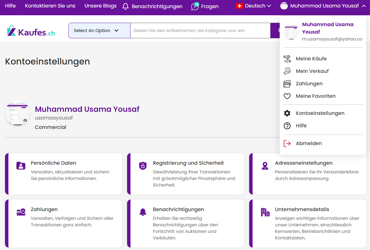 Navigate account setting