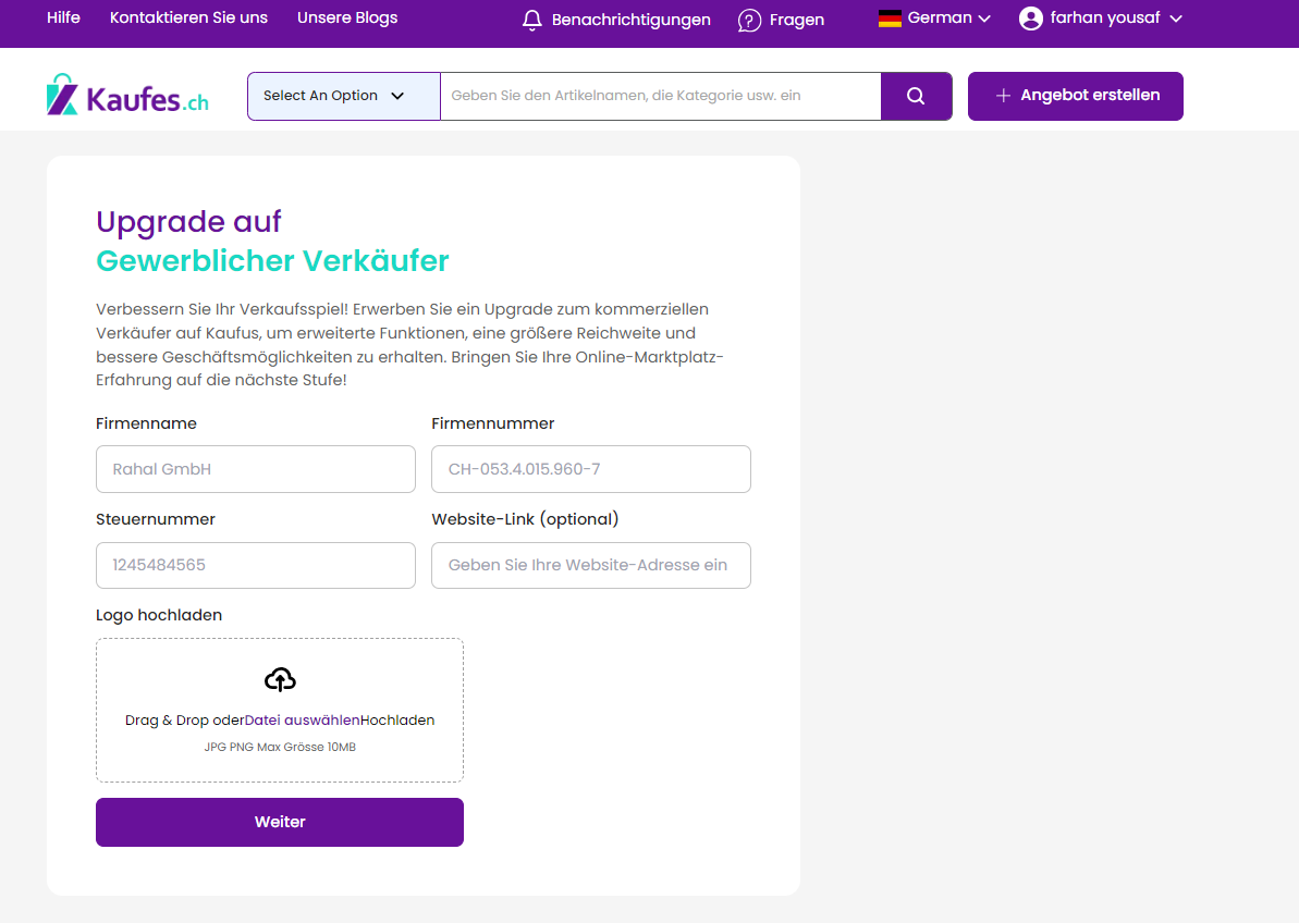 Upgrade to commercial seller