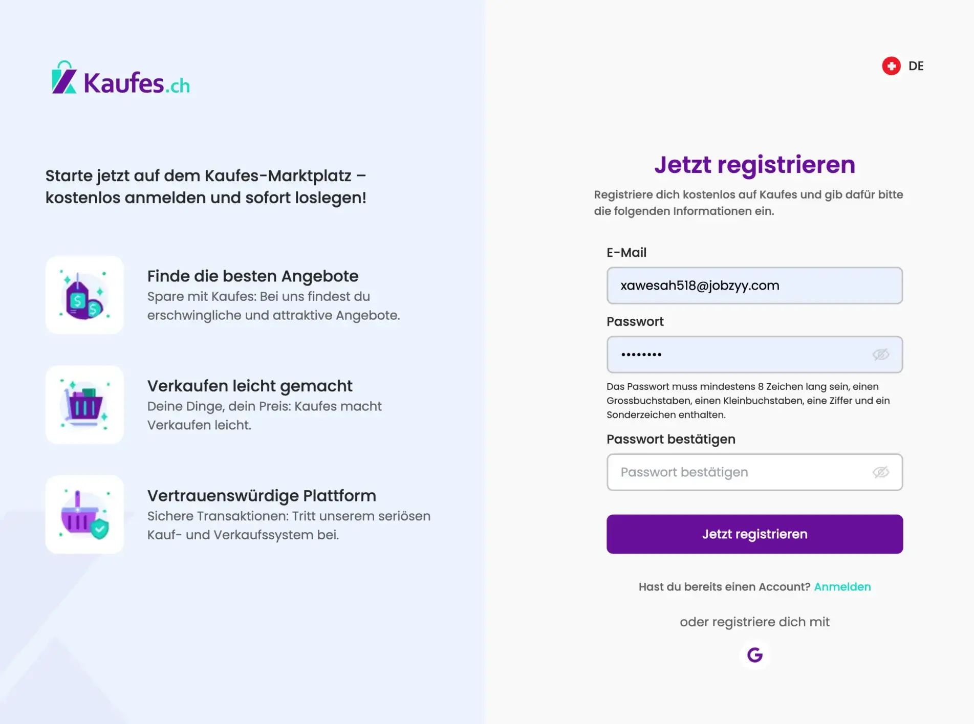 Gehe zur Anmeldeseite und gib deine E-Mail-Adresse