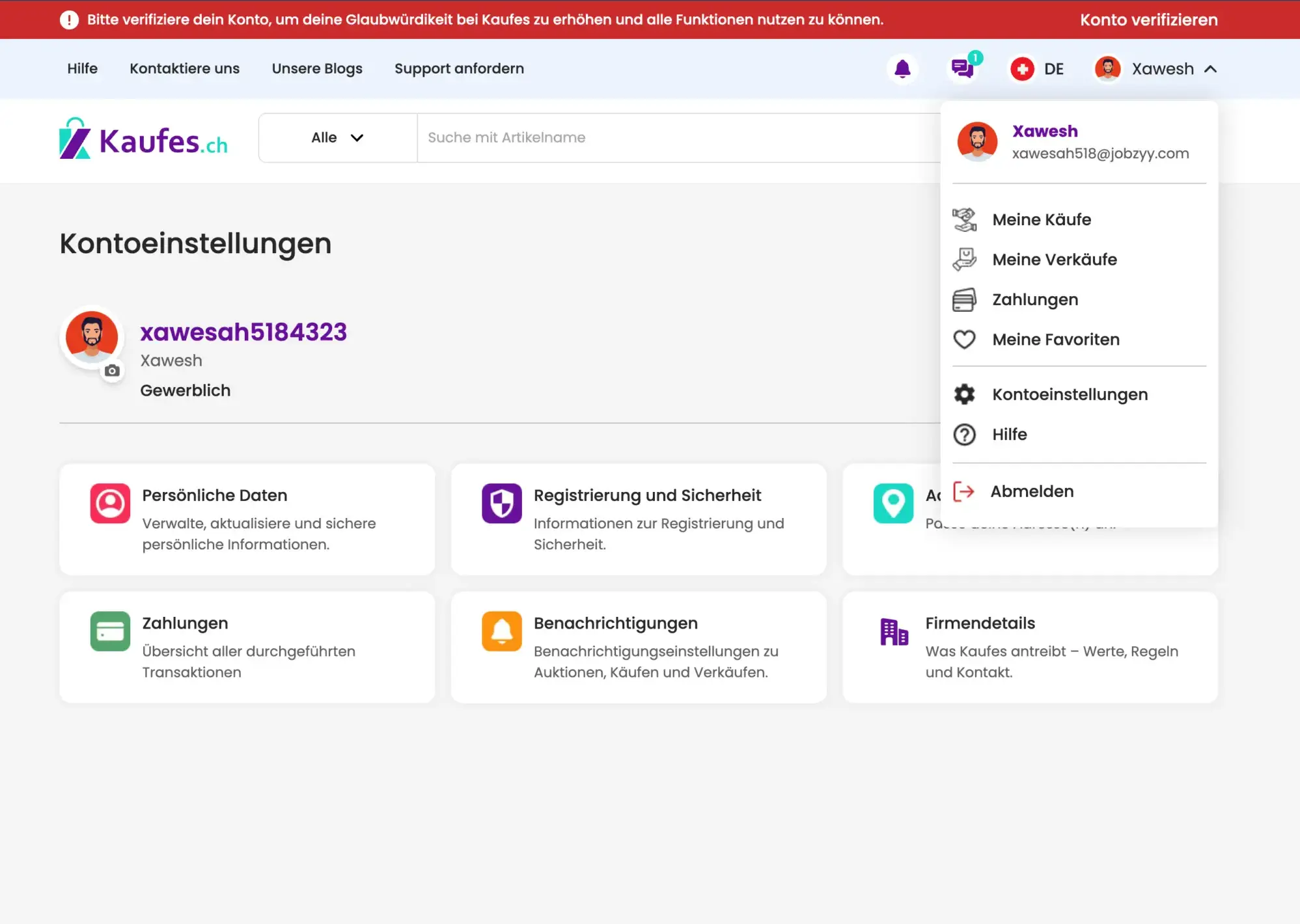 Navigieren Sie durch die Kontoeinstellungen