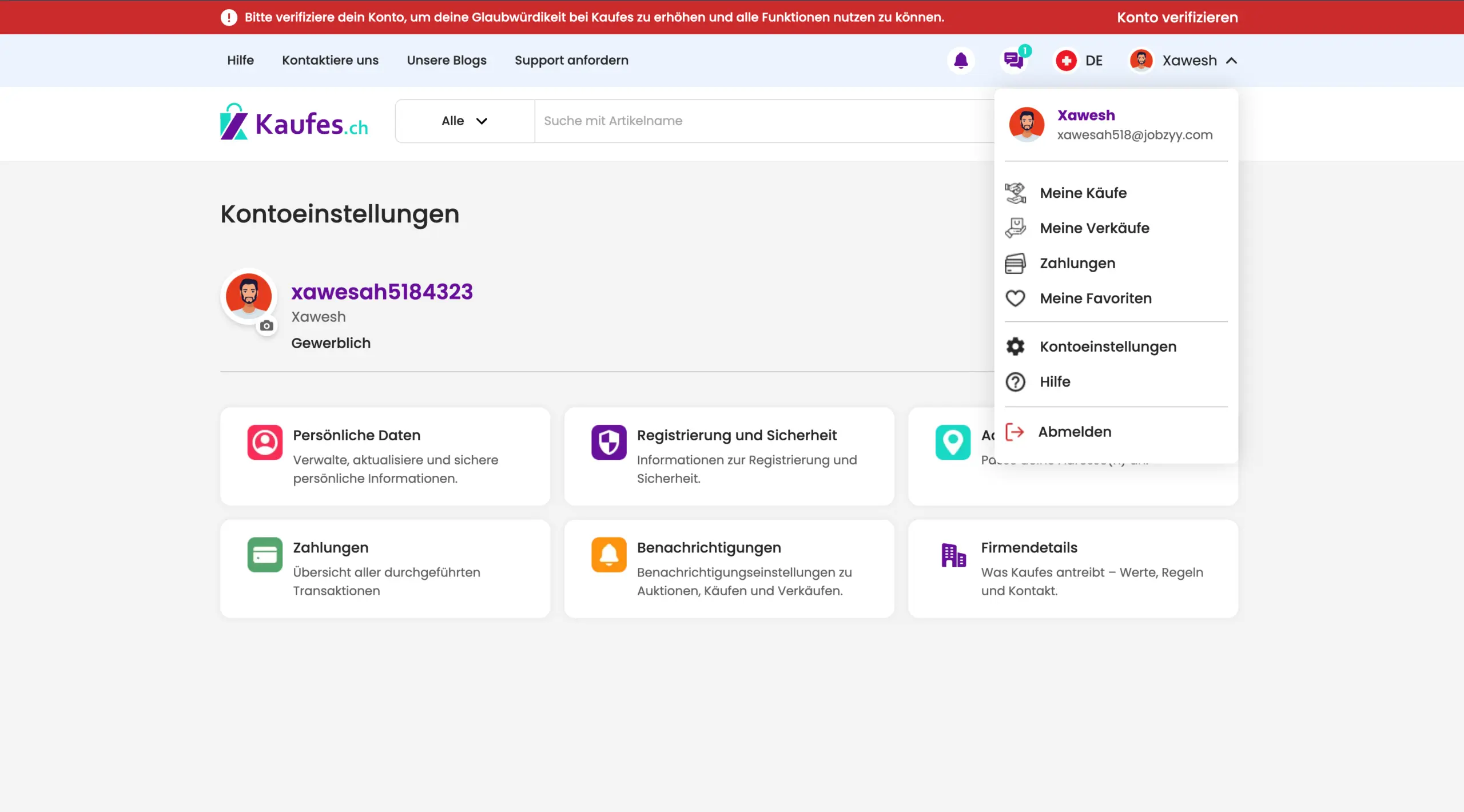 Navigieren Sie durch die Kontoeinstellungen